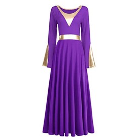 Women Modern Waltz Tango Dancing Ballroom Dance Skirts Liturgical Praise Lyrical Dance Dress Casual Clothes Celebration of Spirit Dance Drapey Tunic Pullover Christmas Concert Purple + Gold 3XL