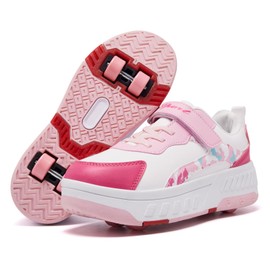 YINGCSM Shoes with Wheels for Boys Girls Kids Roller Skates 2 in 1 Roller Shoes Trainers Skateboard Shoes, white pink, 31 EU