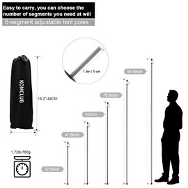 KOMCLUB Telescoping Tent Poles Tarp Poles Adjustable 94.5" Camping Poles Lightweight Tent Poles Stainless Steel Rods for Camping Hiking Outdoor Sport Activities