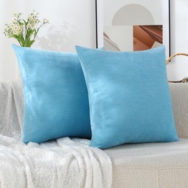 Qanatmz Sea Blue Soft Throw Pillow Covers Decorative Chenille Square Couch Cushion Cases for Livingroom Sofa Decor, Set of 2,18 x 18 Inches