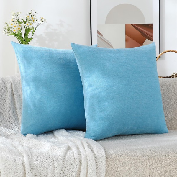 Qanatmz Sea Blue Soft Throw Pillow Covers Decorative Chenille Square