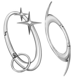 2Pcs Carabiner Keychain, Star Cool Key Ring Y2K Keychain Extra-Large Shiny Chrome Alloy Material Minimal for Car Keys Purse Handbag Backpack Bag Charms Silver