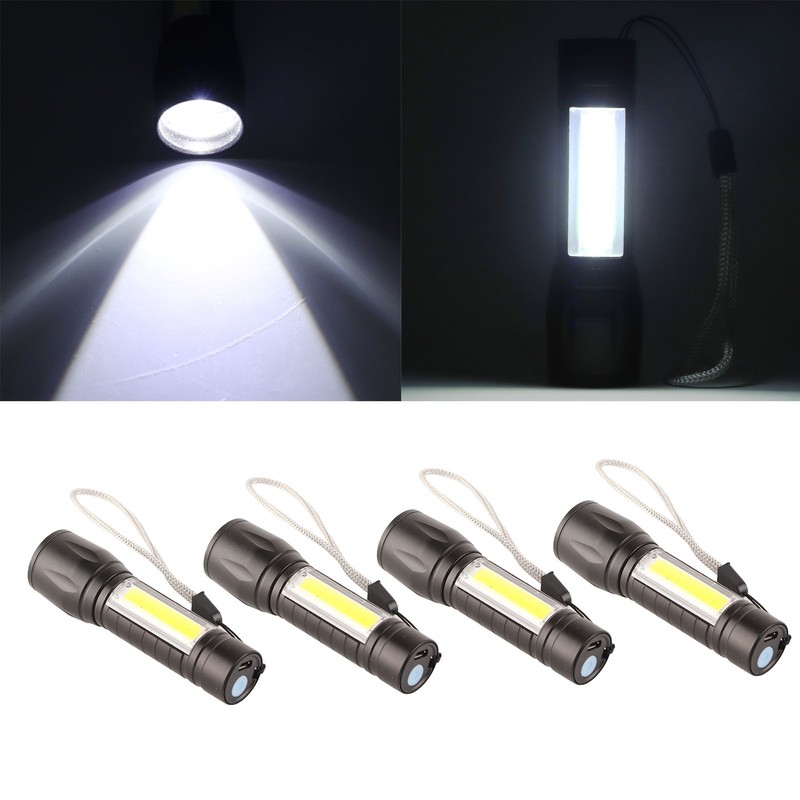 4Pcs Retractable Flashlight COB LED Zoom Flashlight Rechargeable Strong Light