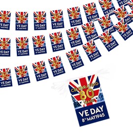 Ve Day Bunting, Ve Day 80th Anniversary Decorations, 20 Pcs Ve Day Bunting Day Flag for Garden Table Indoor Outdoor Party Decoration