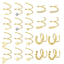 Drperfect 10Pairs Twisted Hoop Earrings for Women 316L Stainless Steel Spiral Earrings Cuff Wrap Earrings Double Hoop Earrings Twist Earrings