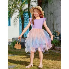 Arshiner Toddler Tutu Dress Tulle Summer Easter Princess Birthday Party Fancy Fairy Dresses Purple 5-6 Years