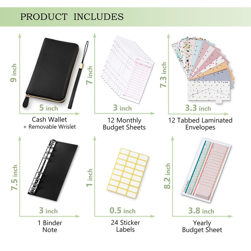 All-in-One Wallet with 12 Tabbed Envelopes, Monthly Budget Cards and