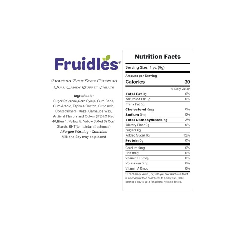 Fruidles Lighting Bolt Sour Chewing Gum, Candy Buffet Treats, Machine
