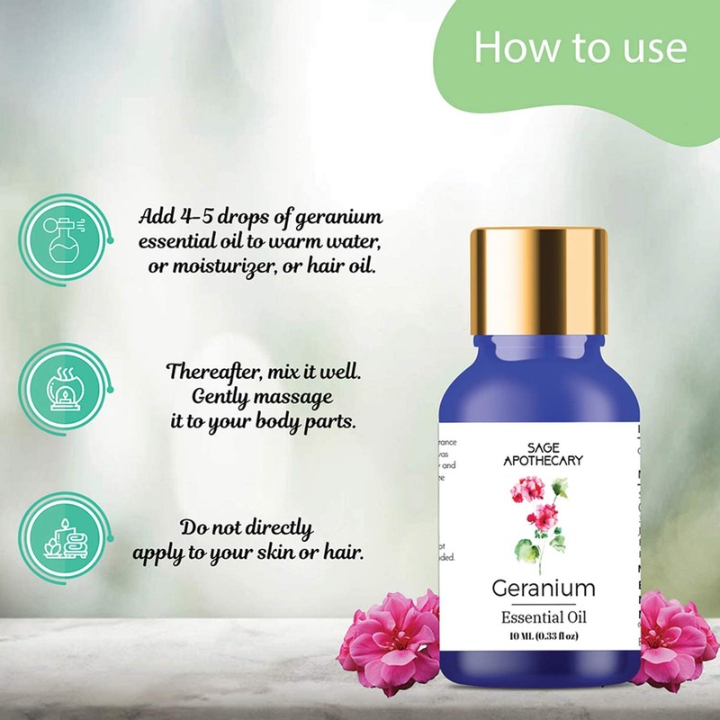 Sage Apothecary 100% Pure & Natural Geranium Essential Oil, 10