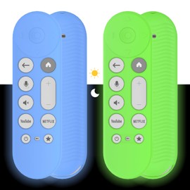 [2 Pack] AGENTNANO for Google TV Streamer 4K Silicone Remote Case Cover Glow in The Dark, Google TV Remote Control Protective Sleeve for Google TV Streamer 4K Controller with Lanyard(Blue+Green)
