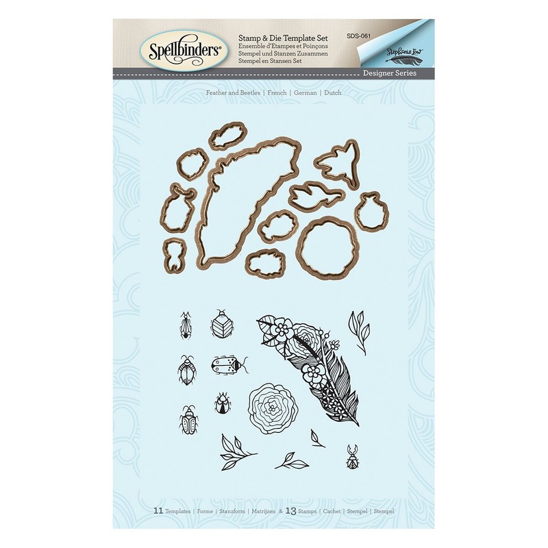 Spellbinders Feather And Beetles Stamp and Die Set, Multicoloured