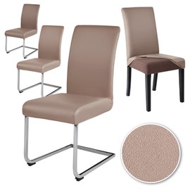 Alishomtll PU Chair Covers, Set of 4/6, Leather Stretch Chair Cover, Waterproof, Elastic Dining Room Chair Covers, Universal Washable Chairs Protection for Kitchen, Restaurant, Hotel, Wedding (Khaki,