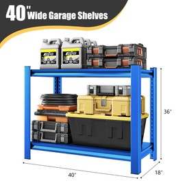 Rufokisa 40" W Garage Shelving Heavy Duty，1000LBS Loads Adjustable Garage Storage Shelves,2-Tier Metal Storage Racks and Shelving Units, Utility Rack Shelves,40”W x 18”D x 72”H,Blue