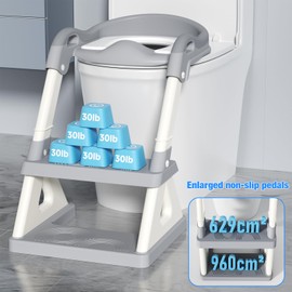 Potty Training Seat with Step Stool Ladder, Upgrade Triangular Stabilized Base 2-in-1 Toddler Toilet Seat with Splash Guard, Anti-Slip Pad, and Step Stool (Grey)