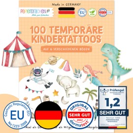 Papierdrachen Pack of 100 Children's Tattoos with Child-friendly Designs, Birthday Present / Gift Idea