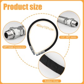 High-Pressure 1/2" Compressor Jumper Hose, 40" Length, 320°F High Temp, 700 PSI, 1/2" NPT Male Connectors, Free-Rotating Fittings, Durable Stainless Steel