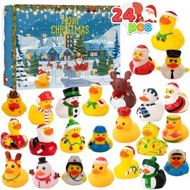24 Pcs Christmas Vacation Advent Calendar, 24 Days Countdown Calendar Xmas Fun Duckie Party Favor Gifts (Style A)