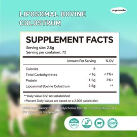 Liposomal Bovine Colostrum Powder - Pure Bovine Colostrum for Humans - Grass Fed Colostrum Supplement for Gut Support, Immune Health and Hair Growth,72 Servings per Bottle.180g/6.35 oz