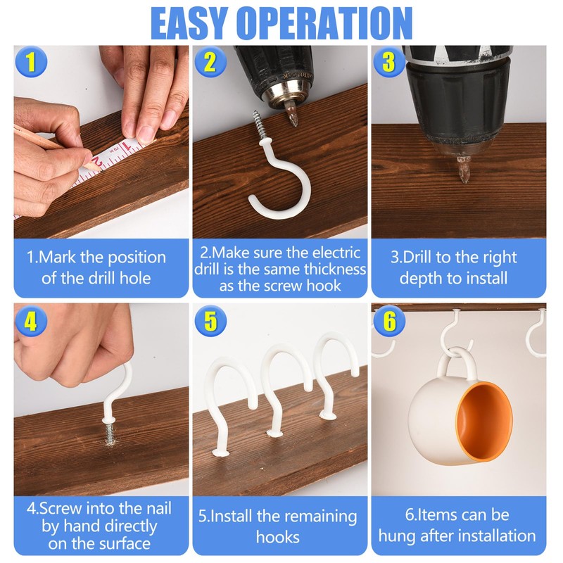 KVCSYAW 20 Pcs White Steel Ceiling Hooks, 2.9 Inch, Rust-Resistant,