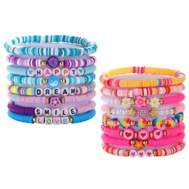 Friendship Bracelet Jewelry for Women Clay Bead Colorful Surfer Heishi Bracelets Set Stackable Beaded Boho Summer Beach Elastic Layering Bracelets (PACK A)