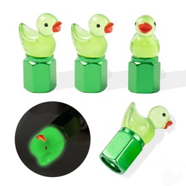 Rislobx 4 Pack Duck Tire Stem Caps, Glow in The Dark Tire Valve Caps, Cool Funny Tire Air Valve Cap, Universal Replacement Tire Cap Covers for Cars Bikes Motorcycles Trucks (Green)