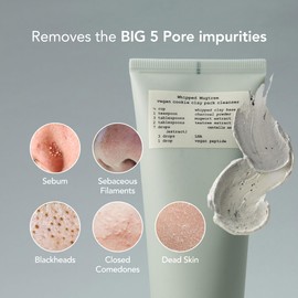 WHIPPED Cookie Clay Mask Cleanser - Charcoal Clay Deep Face Mask with Collagen - Natural Exfoliation, Pore Minimizer, Vegan Korean Skincare 6.0 fl. oz