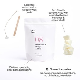 Siblings Essentials, Candle Refill Kit, DIY Candle Kit (No 08: Honeysuckle, Peony, Amber) - Eco-Friendly Candle Refill, Clean Fragrance and Essential Oils, Coconut and Soy Wax
