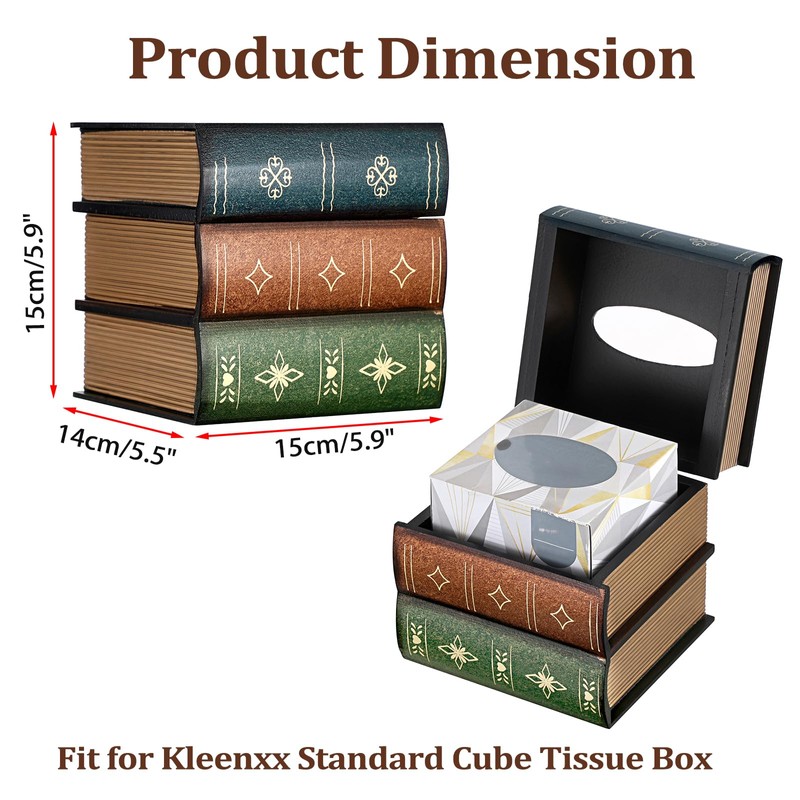 Hoowen Antique Wooden Book Tissue Holder, Decorative Square Tissue Cover