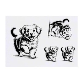 4 x 'Playful Puppy' Temporary Tattoos - Water Resistant, Skin-Safe, Non-Toxic Transfers, Mixed Sizes (TO00073134)