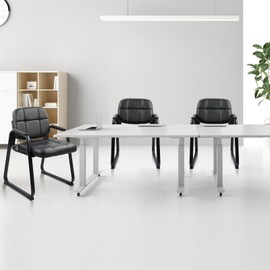 CLATINA Waiting Room Guest Chair, Leather Stationary Office Reception Chairs No Wheel, Comfy Padded Arms and Seld Base, for Conference Room Lobby Home Computer Desk Bedroom Elderly, Black