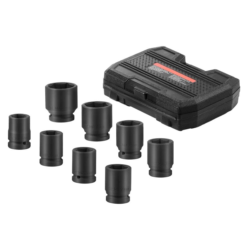 Large 3/4\" Drive 6-Point 8-Piece Metric Spindle Nut Socket Set