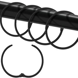 LULARINE Shower Curtain Hooks Rings,24 Pcs Rustproof Metal Shower Hooks for Shower Curtain,Glide Smoothly Round Shower Rings for Curtain,Shower Curtain Rings for Bathroom Shower Rod,Snap Joint Design (Black)