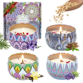 Velas Aromáticas,Juego de 4 Piezas Velas Perfumadas para Mujer,Vela de Aromaterapia Relajantes,100% Pura Cera de Soya, Regalo Perfecto para Mujeres, Perfecto para aniversarios, Navidad ect. (Estilo 3)