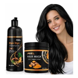 Combo Shampoo Tinte Cubre Canas Mascarilla Color Negro