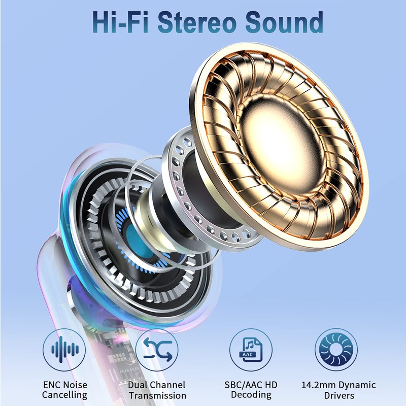 Wireless Earbuds, Bluetooth Headphones 5.3 Hi-Fi Stereo, 40H Wireless Earphones