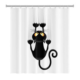 SDOTPMT 122 x 183 cm Black Cat with Sharp Paws Shower Curtain Cute Funny Cat Kitten Bath Curtain White Background Bath Curtain Polyester for Bathroom Bath Curtain with Hooks