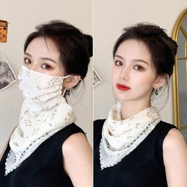 Dust-blocking Scarf Chiffon Mask Floral Pattern Sunshade D-TYPE 3ea