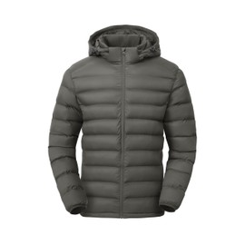 Gopune Men's Lightweight Puffer Jacket Detachable Hooded Water Resistant Puffy Winter Down Jackets for Snow Ski Travel,Deep Grey L