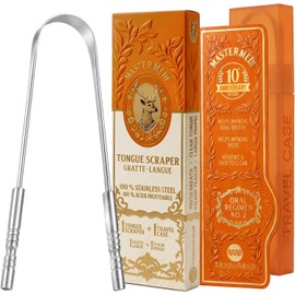 MasterMedi Rascador de lengua, 1 paquete, tratamiento de mal aliento para adultos y niños, raspadores de lengua de acero inoxidable 100% de grado médico para cuidado bucal, limpiador de lengua fácil de usar para higiene