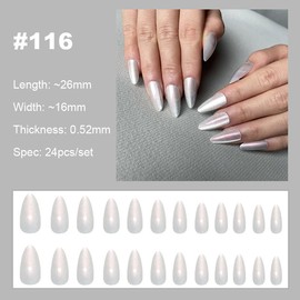 【NEW ARRIVALS!】 Press on Nails French Tip Bling Coffin Short Almond Fake Nails with Designs Glue on Nails Long Glossy Gradient Medium False Nails Reusable Full Cover Thick Nail Acrylic Stick on Nails for Women Girls 24 Pcs:_116