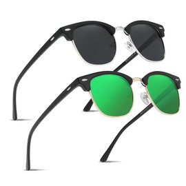 Ninesun Mirrored Semi-Rimless Polarised Sunglasses for Men and Women Trendy Outdoor Travel Glasses K129, Black Silver / Green Gold