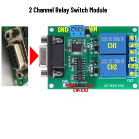 Fafeicy 2 Channel Serial Port Relay Module, RS232 UART Protocol DB9 Interface, Manual Operation, Relay Switch Board, Silver Contact, 2NO, PCB Mount, Plug-in, Black