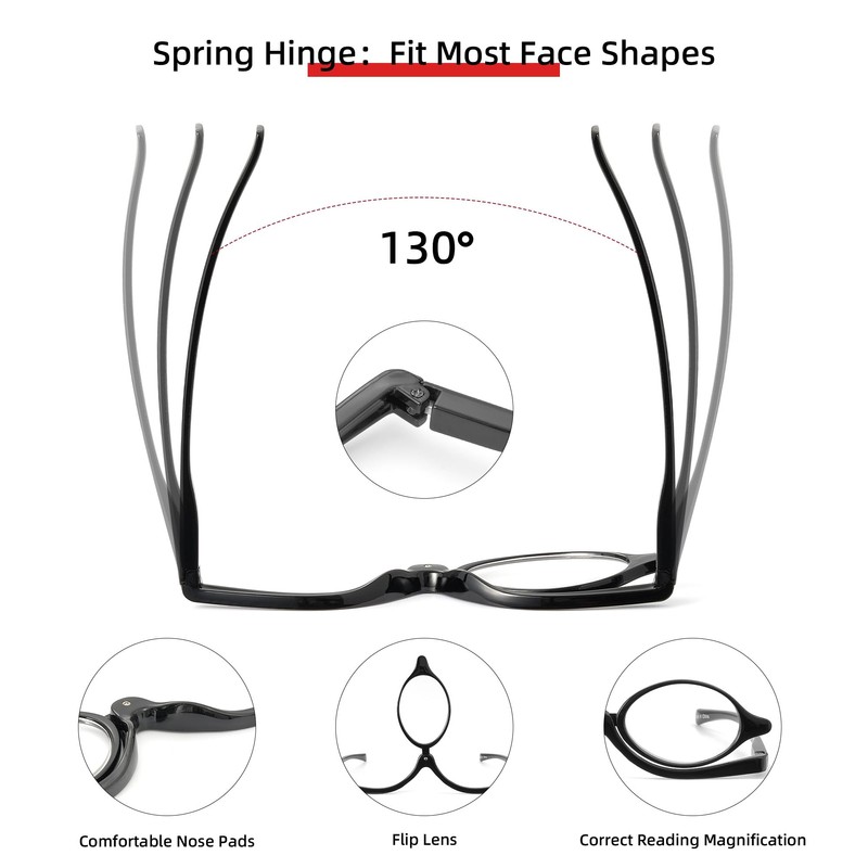 JM 2 Pairs Makeup Reading Glasses Magnifying Flip Down Cosmetic
