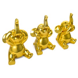 Cute Small Set of 3 Elephant Statues Home Décor Cool galvanize Elephant Figurines for Shelf, Living Room Office Desktop, Animal Sculptures Gifts, Decor Accents Items for Women (Golden)