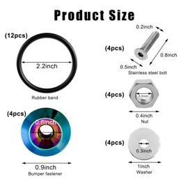 KVAEY Bumper Quick Release, JDM Front Rear Bumper Fasteners with Stainless Steel Screw Rubber O-Ring Washers, Universal Car Bumper Quick Release Tabs Trunk Bend Fenders Holders Kit (Colorful)