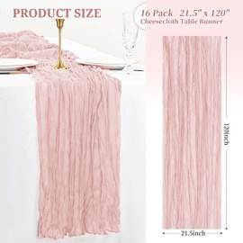16 Pack Dusty Pink Cheesecloth Table Runner Gauze Table Runner 21.5 x 120Inch Long Semi-Sheer Table Runner Boho or Rustic Wedding Table Decor for Wedding Decor Arch Draping Bridal Shower Party