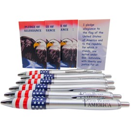 Westmon Works Patriotic Pen Set Pledge of Allegiance Cards and God Bless America USA Flag Pens, Pack of 6