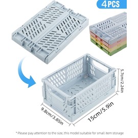 Folding Box Plastic Folding Basket Foldable Set of 4 Folding Basket Storage Basket Made of Plastic, Sturdy Folding Box, Mini Plastic Baskets, Small Plastic Folding Box, Stackable Folding Boxes,
