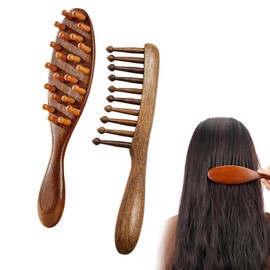 2 Pcs Loc Brush For Dreads,Loc Comb For Retwist,Wooden Scalp Massager,Natural Golden Sandalwood Comb,Practical Portable Massage Tools For Scalp Care And Hair Styling, Scraping Massage Tools
