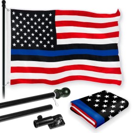 UD_G128 Combo Pack: 6 Feet Tangle Free Spinning Flagpole (Black) Blue lives matter Flag 3x5 ft Printed 150D Brass Grommets (Flag
